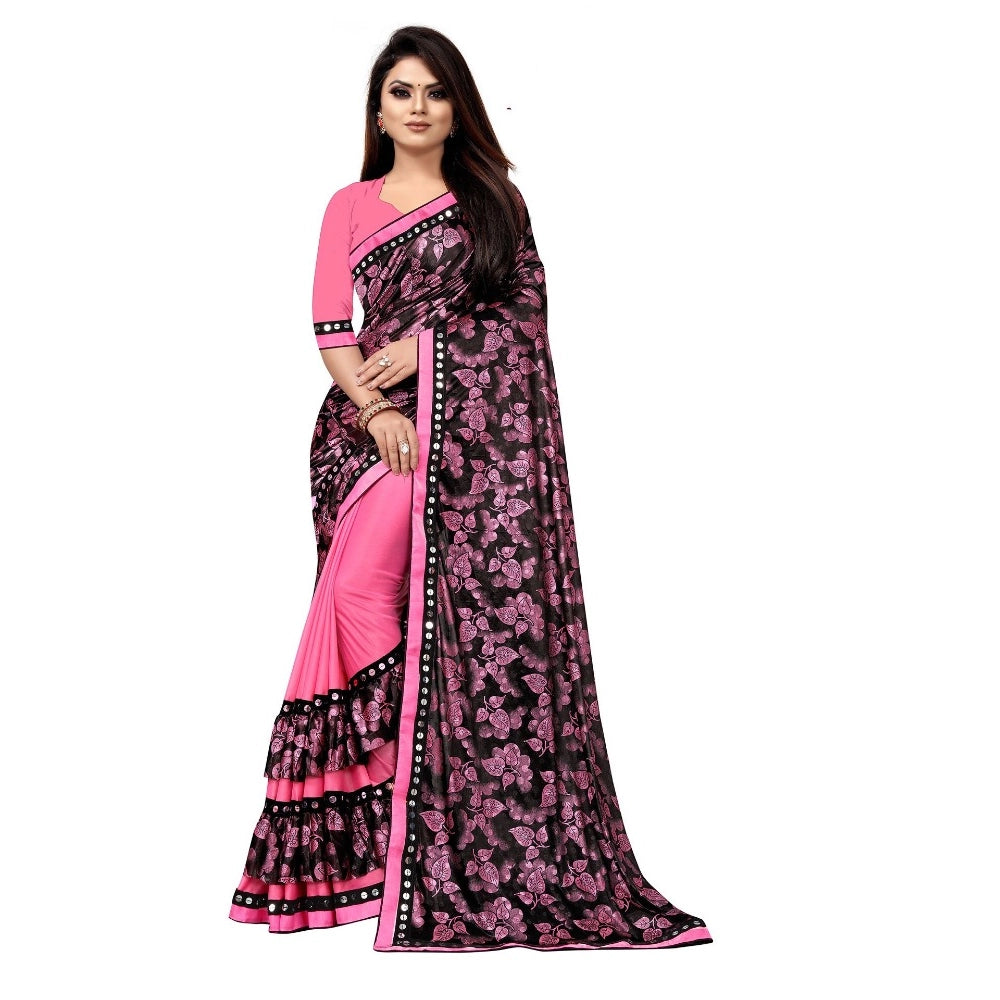 Generic Women's Lycra Blend Saree with Blouse (Pink, 5-6 Mtrs) Main image