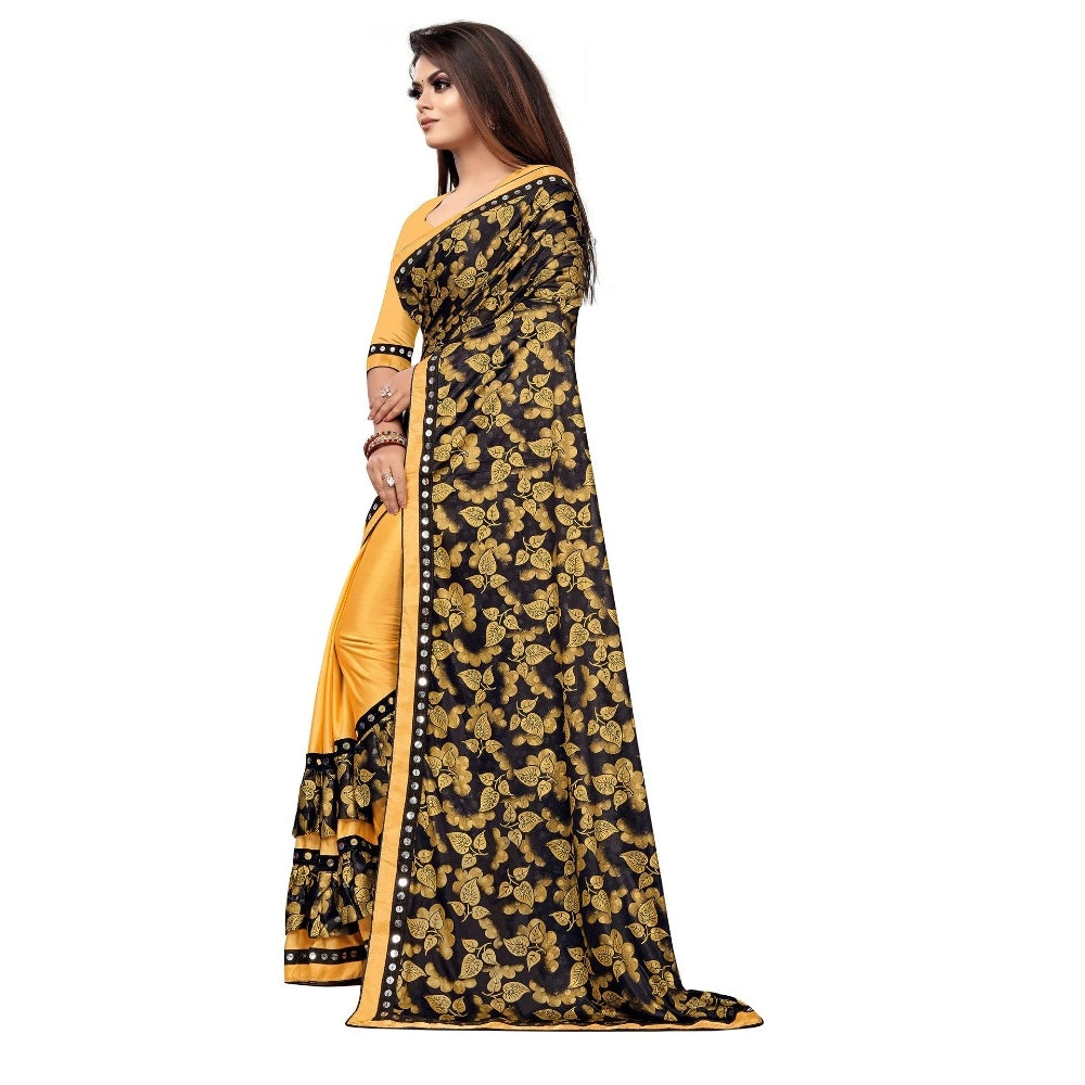 Generic Women's Lycra Blend Saree with Blouse (Mustard, 5-6 Mtrs) Secondary image