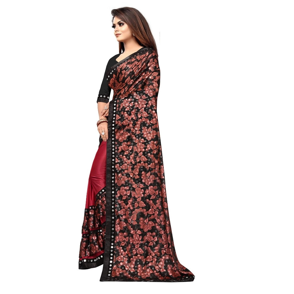 Generic Women's Lycra Blend Saree with Blouse (Red, 5-6 Mtrs) Secondary image