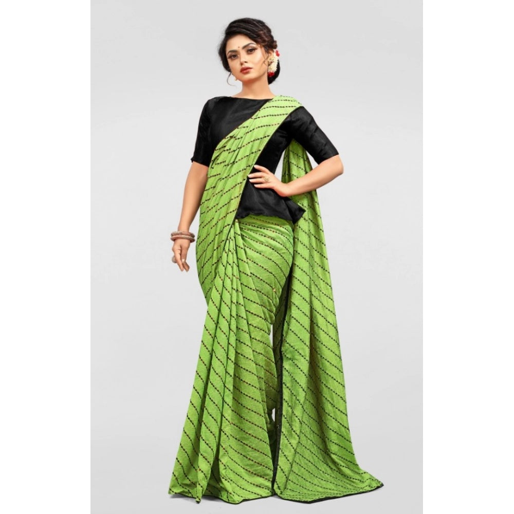 Generic Women's Vichitra Saree with Blouse (LightGreen, 5-6 Mtrs) Secondary image