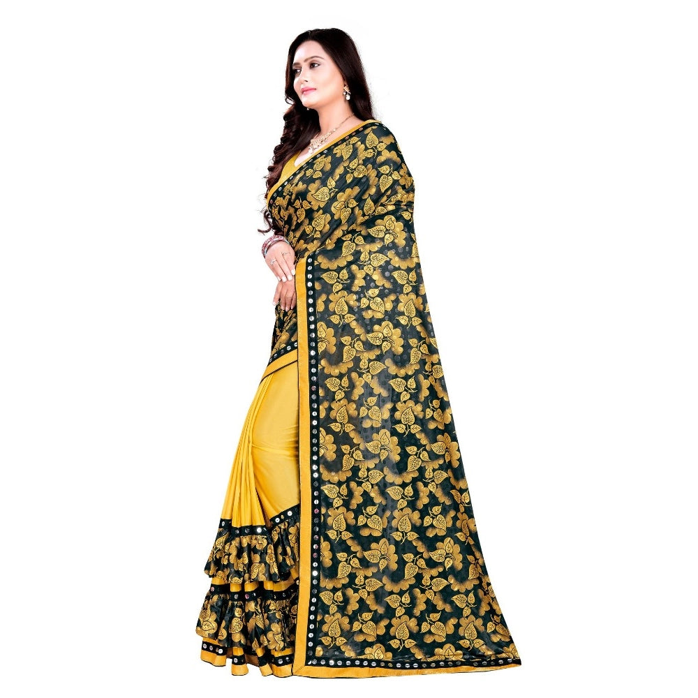 Generic Women's Lycra Blend Saree with Blouse (Mustard, 5-6 Mtrs) Secondary image