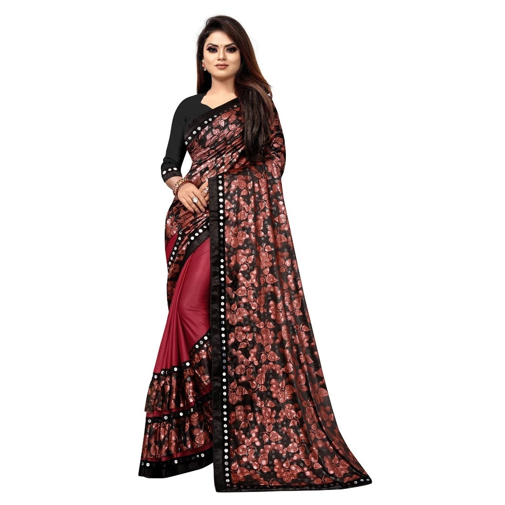 Generic Women's Lycra Blend Saree with Blouse (Red, 5-6 Mtrs) Main image
