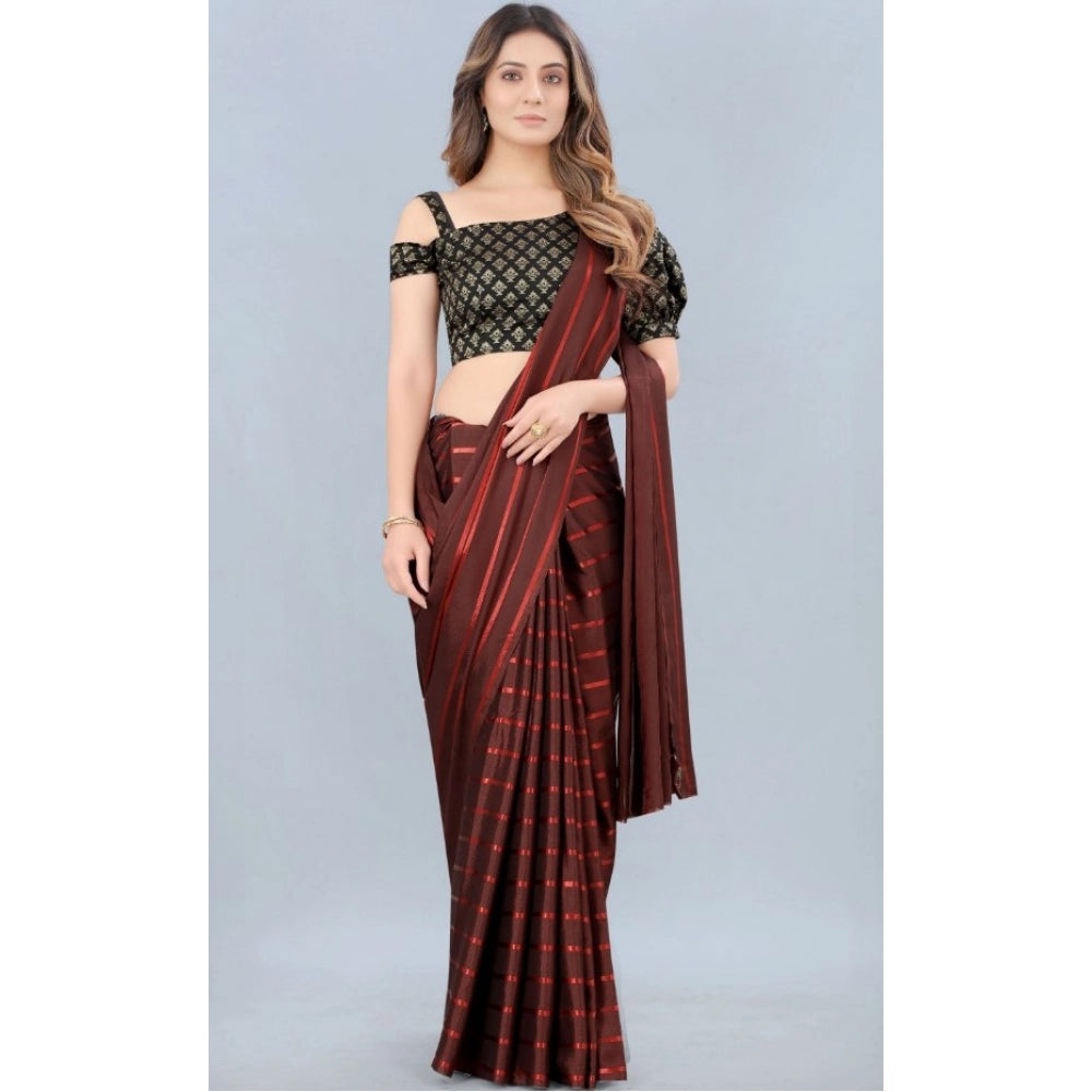 Generic Women's Satin Silk Saree with Blouse (Orange, 5-6 Mtrs) Secondary image