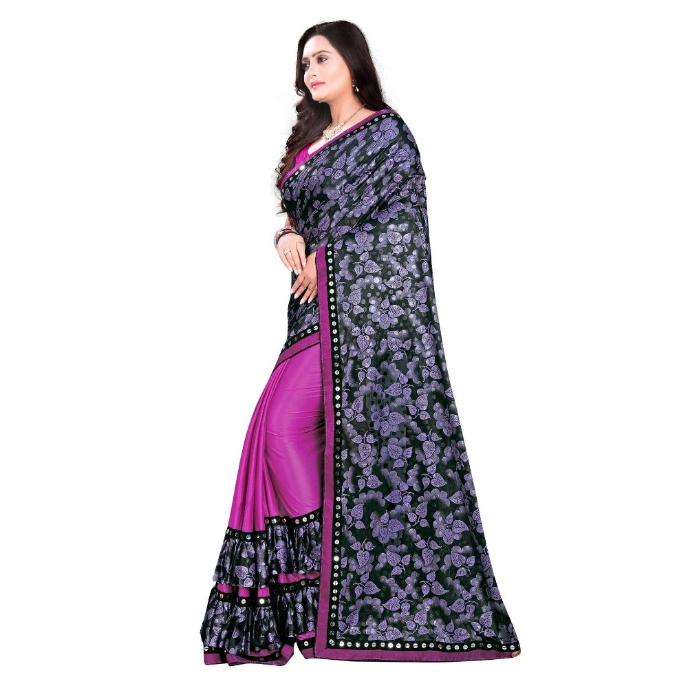 Generic Women's Lycra Blend Saree with Blouse (Purple, 5-6 Mtrs) Secondary image