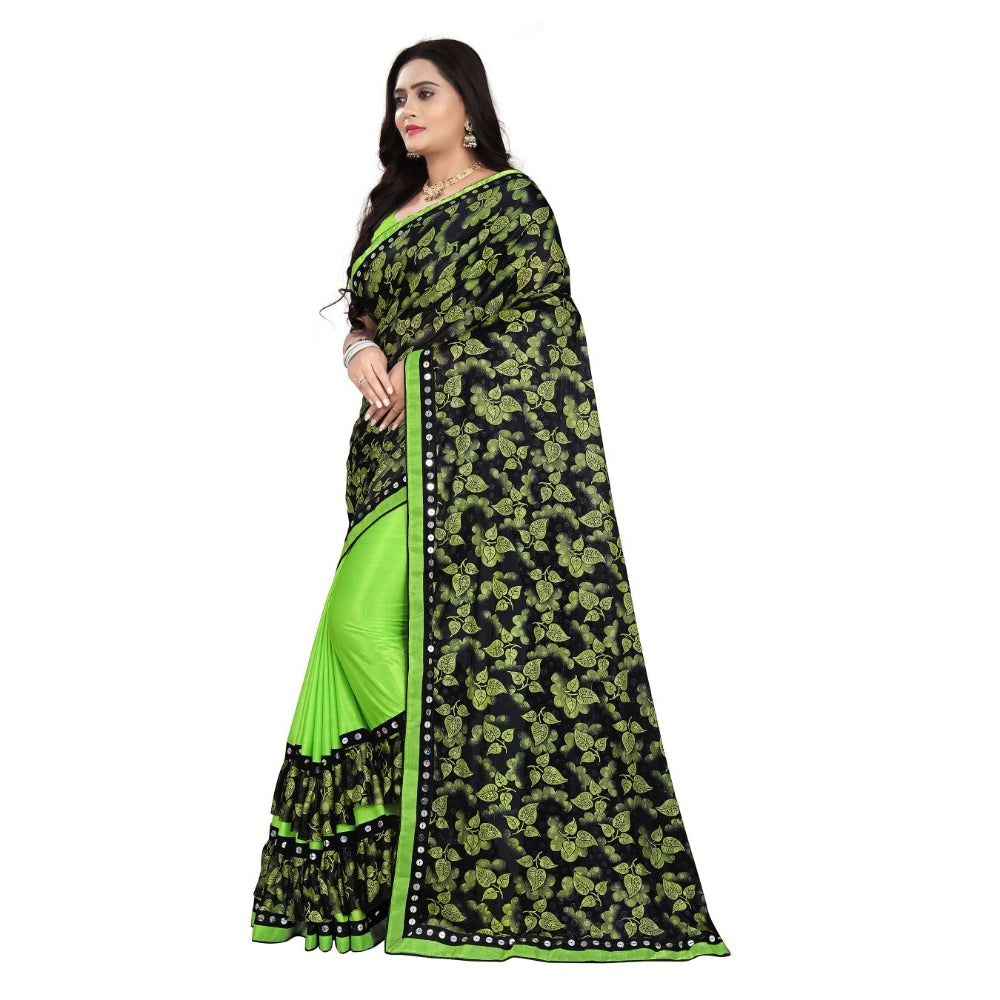 Generic Women's Lycra Blend Saree with Blouse (Pista, 5-6 Mtrs) Secondary image