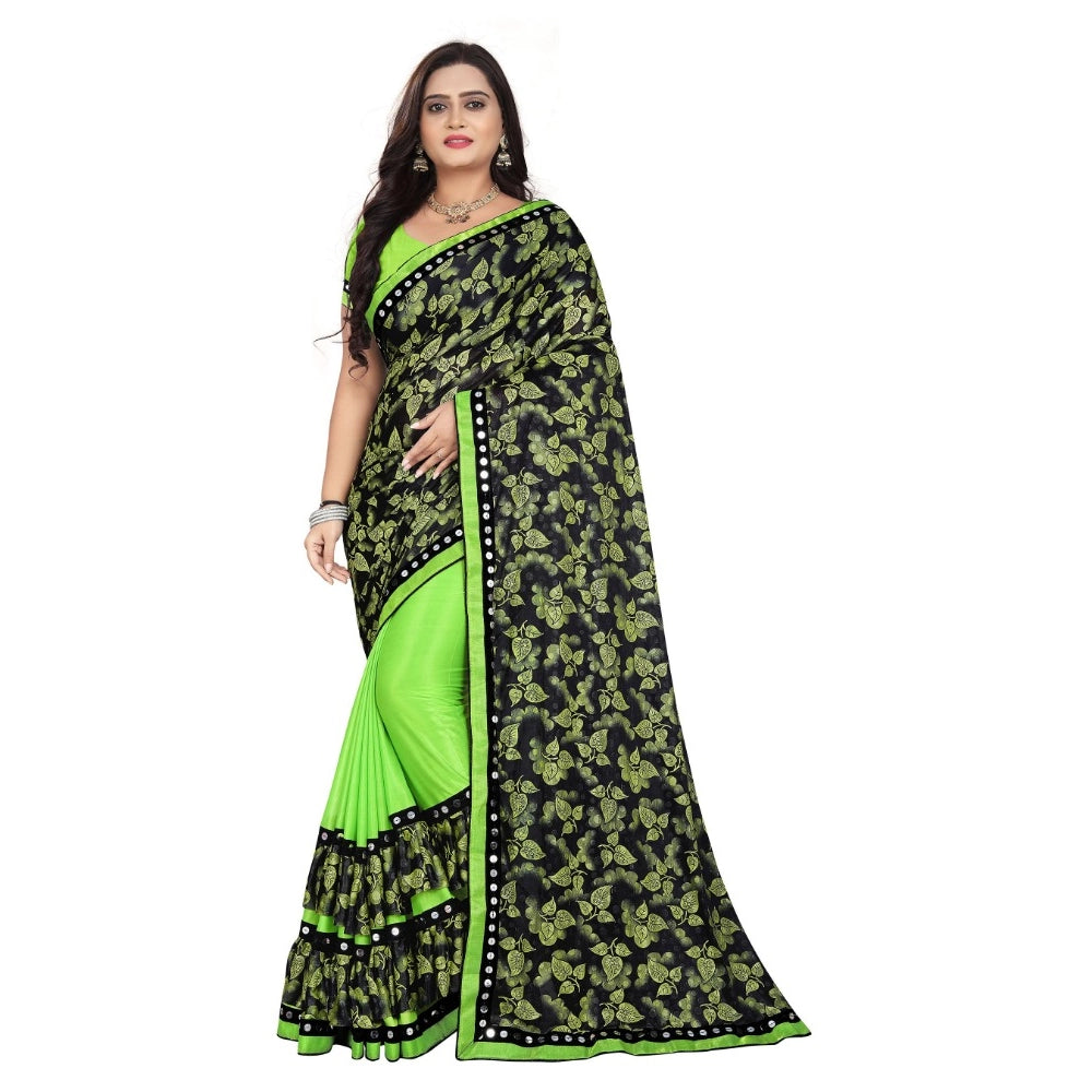 Generic Women's Lycra Blend Saree with Blouse (Pista, 5-6 Mtrs) Main image