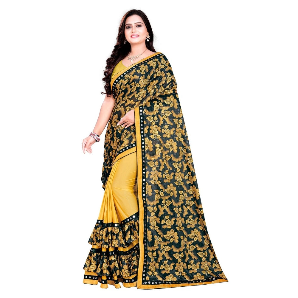 Generic Women's Lycra Blend Saree with Blouse (Mustard, 5-6 Mtrs) Main image