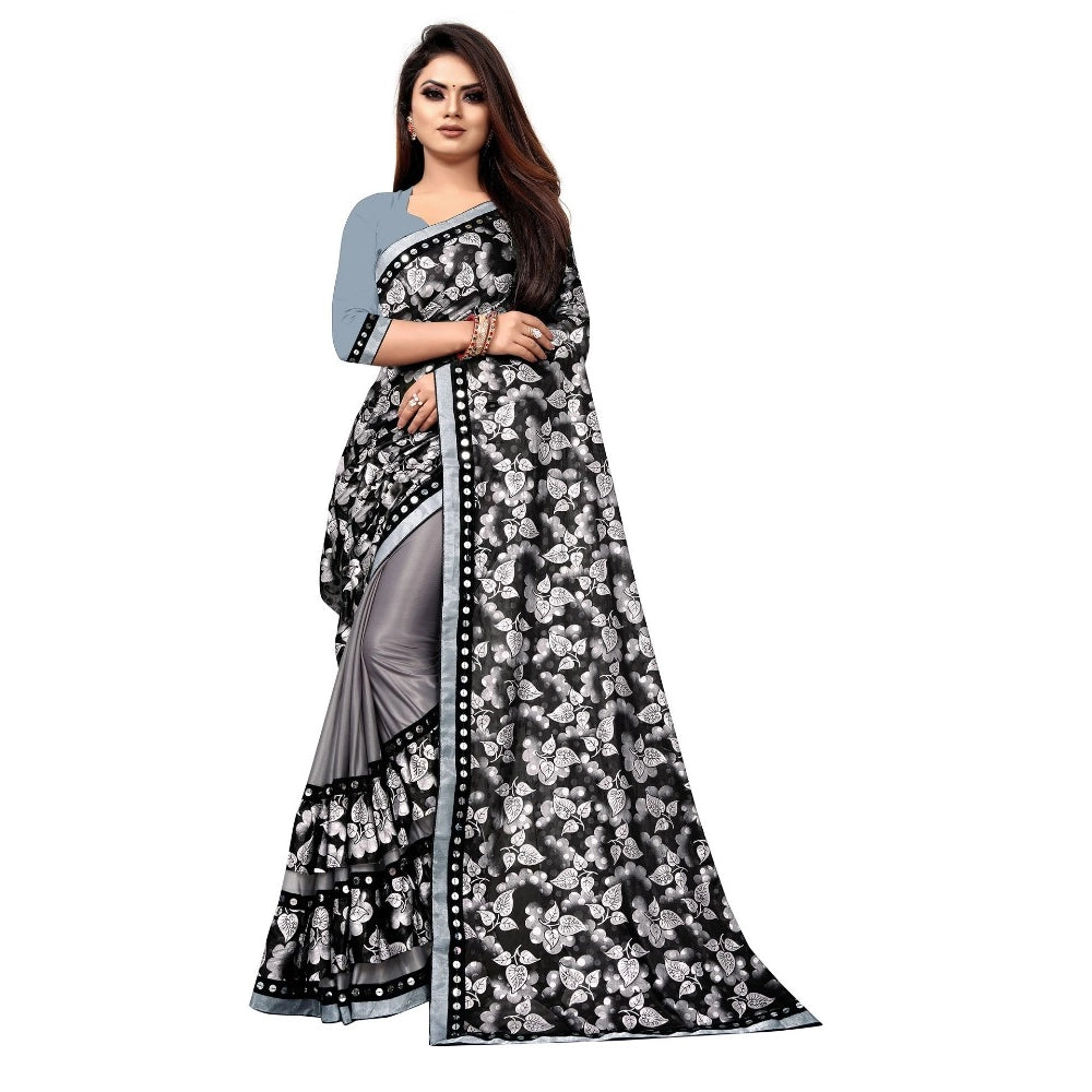Generic Women's Lycra Blend Saree with Blouse (Grey, 5-6 Mtrs) Main image