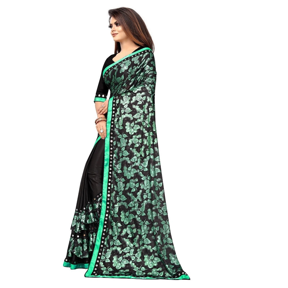 Generic Women's Lycra Blend Saree with Blouse (Green, 5-6 Mtrs) Secondary image