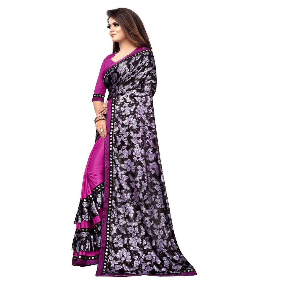 Generic Women's Lycra Blend Saree with Blouse (Purple, 5-6 Mtrs) Secondary image