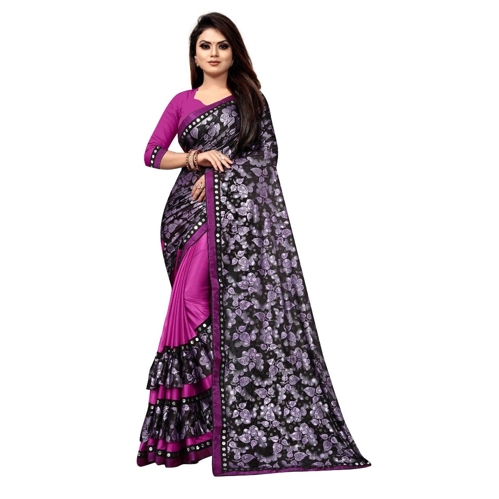 Generic Women's Lycra Blend Saree with Blouse (Purple, 5-6 Mtrs) Main image