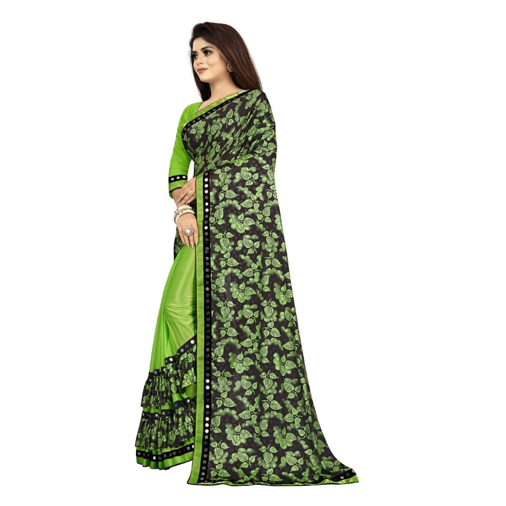 Generic Women's Lycra Blend Saree with Blouse (Pista, 5-6 Mtrs) Secondary image