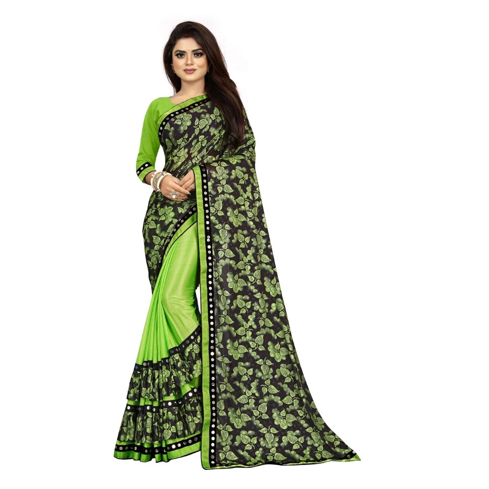 Generic Women's Lycra Blend Saree with Blouse (Pista, 5-6 Mtrs) Main image