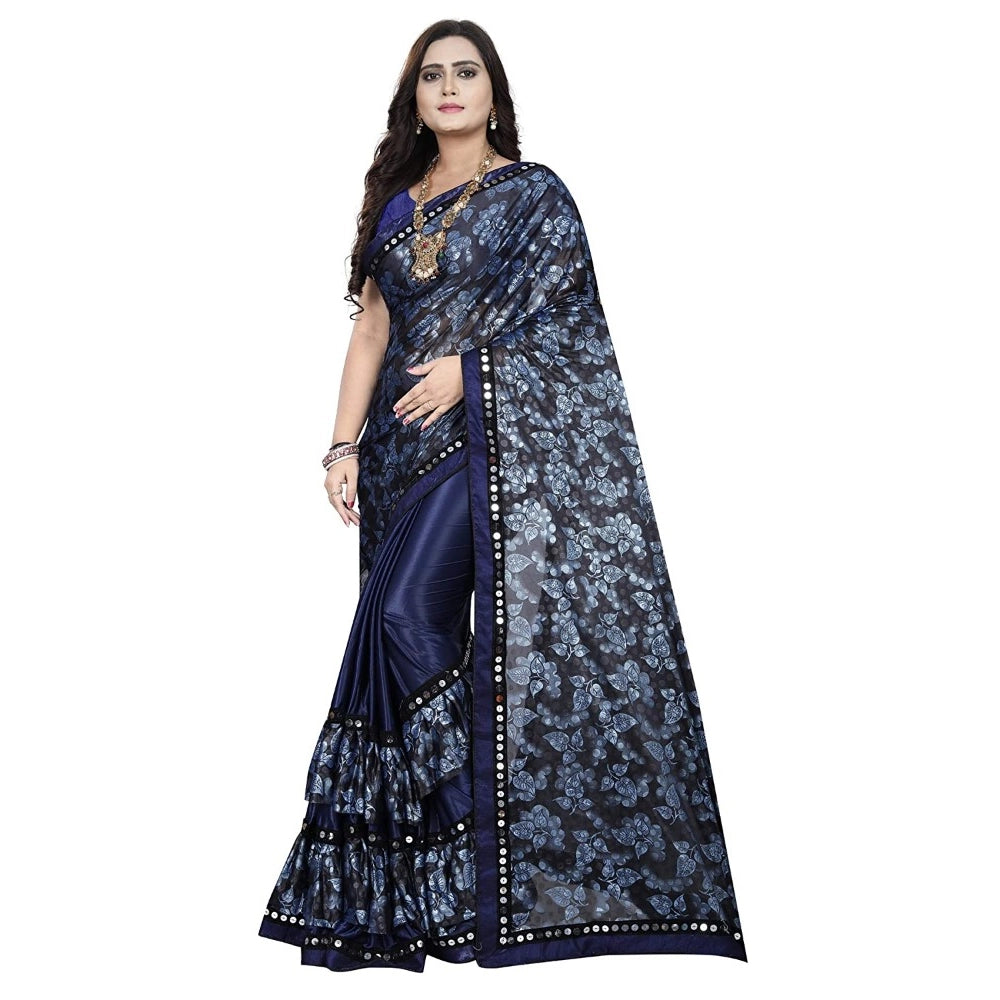 Generic Women's Lycra Blend Saree with Blouse (Blue, 5-6 Mtrs) Main image