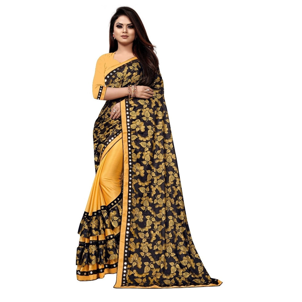 Generic Women's Lycra Blend Saree with Blouse (Mustard, 5-6 Mtrs) Main image