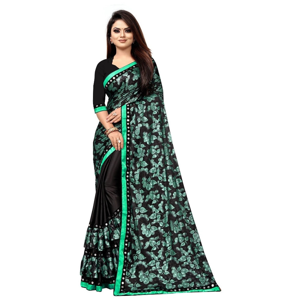 Generic Women's Lycra Blend Saree with Blouse (Green, 5-6 Mtrs) Main image