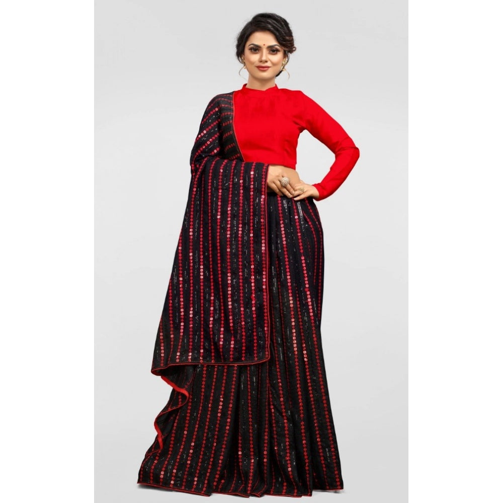 Generic Women's Vichitra Saree with Blouse (Red, 5-6 Mtrs) Secondary image