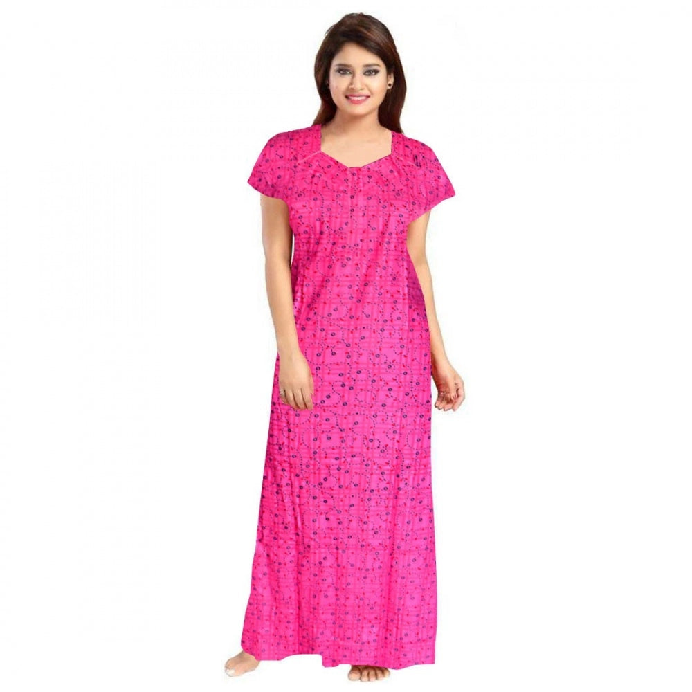 Generic Women's Cotton Printed Maxi Nighty (Pink) Main image