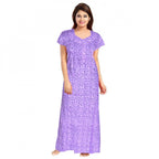 Generic Women's Cotton Printed Maxi Nighty (Lavender)