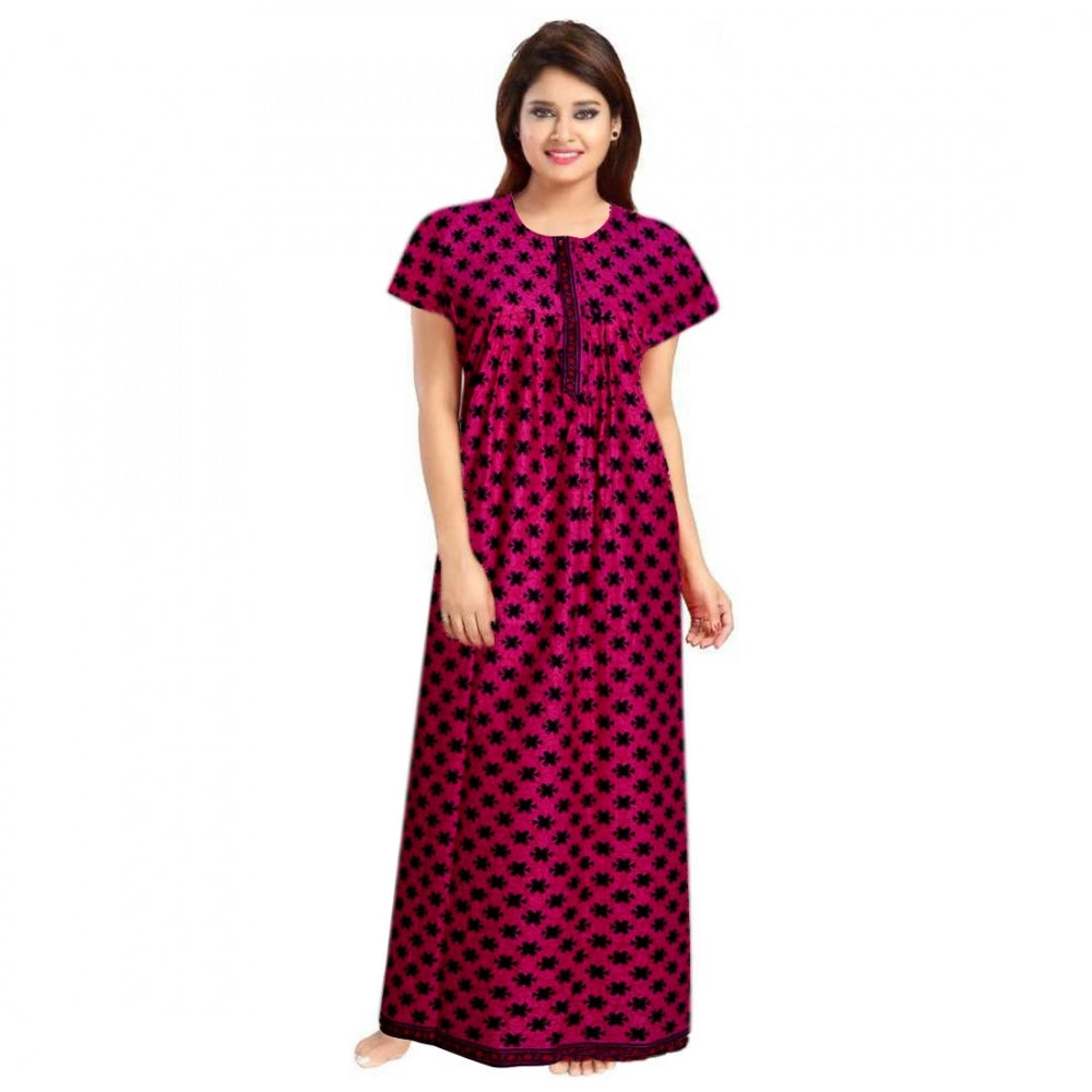 Generic Women's Cotton Printed Maxi Nighty (Pink) Main image