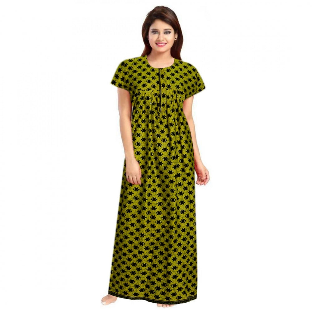 Generic Women's Cotton Printed Maxi Nighty (Green) Main image