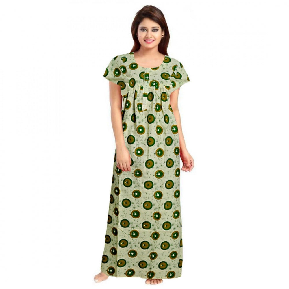 Generic Women's Cotton Printed Maxi Nighty (Green) Main image
