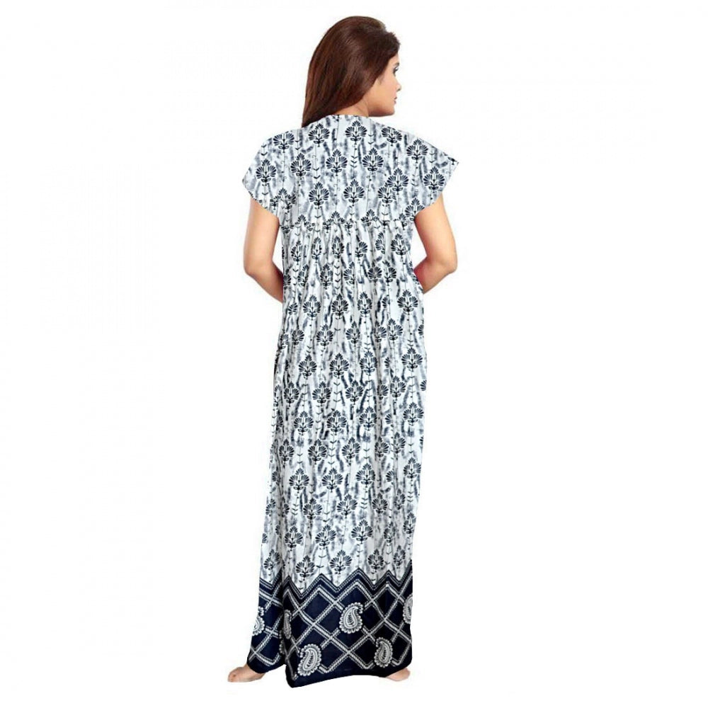Generic Women's Cotton Printed Maxi Nighty (Navy Blue) Secondary image