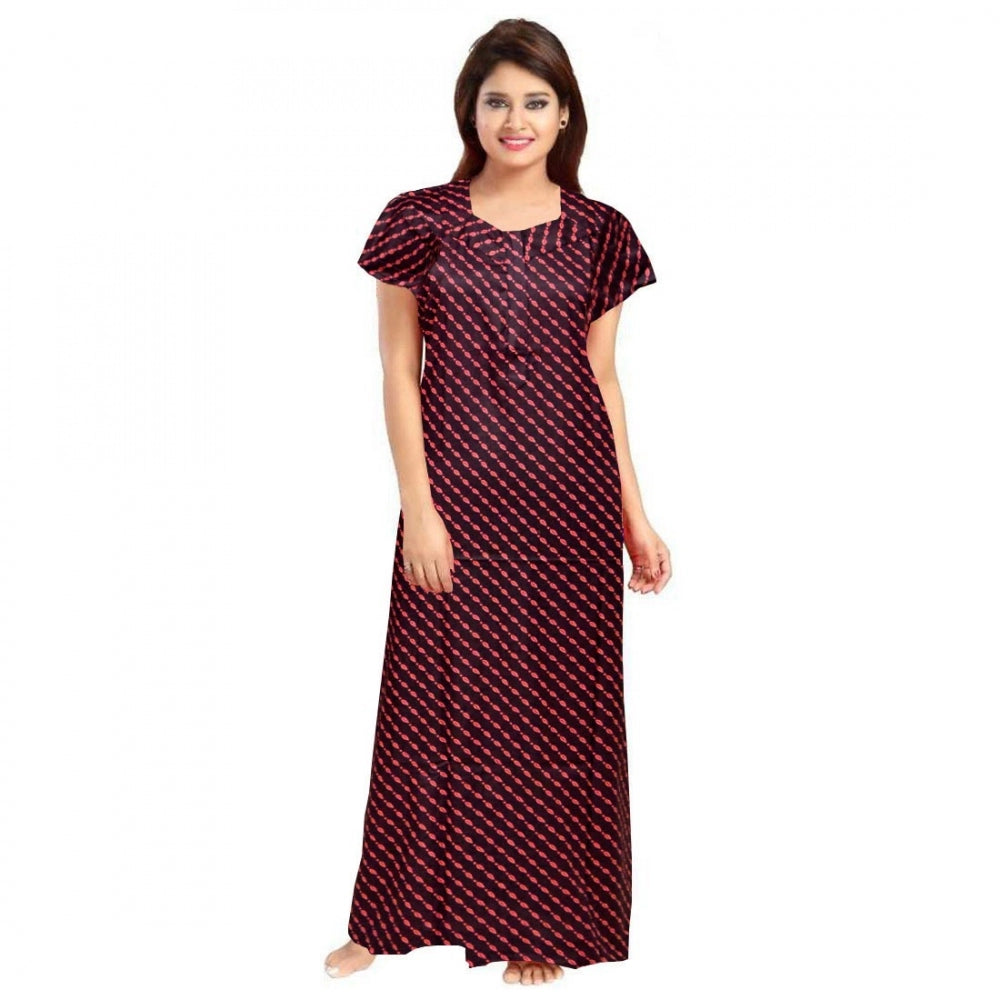 Generic Women's Cotton Printed Maxi Nighty (Brown) Main image