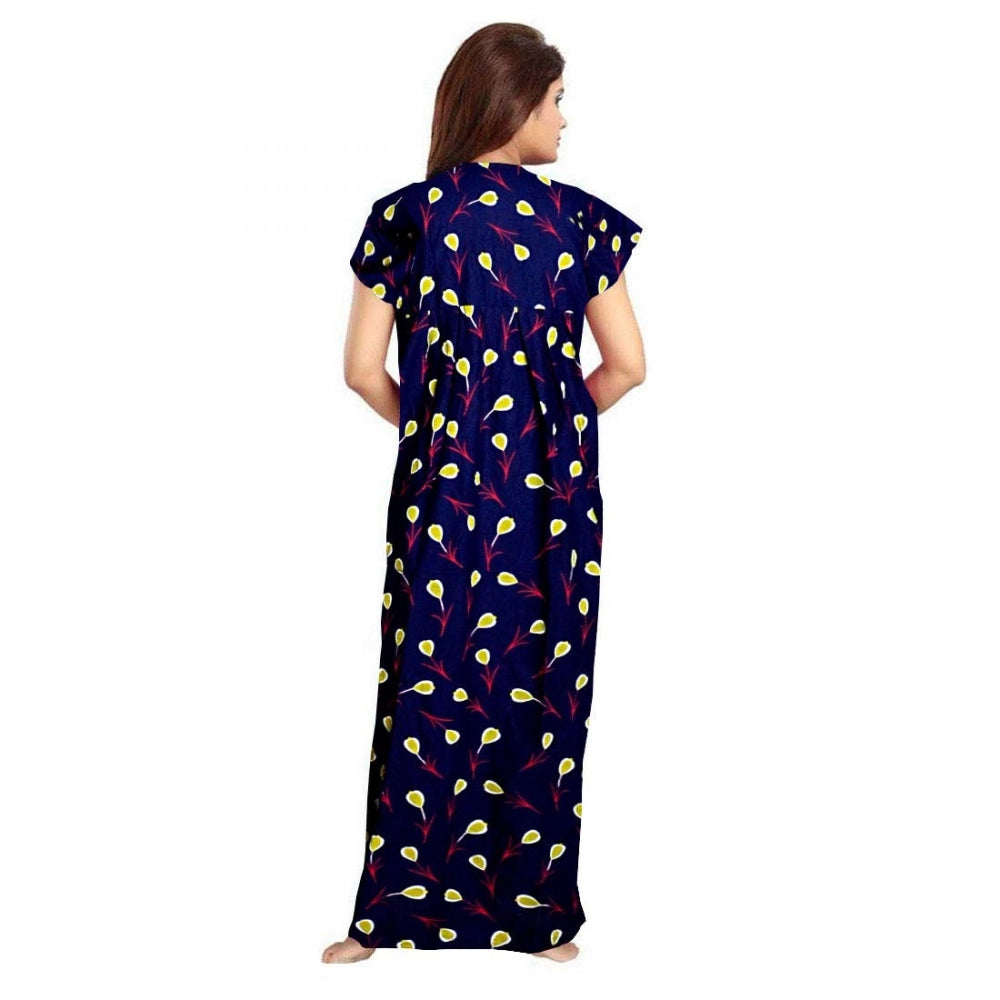 Generic Women's Cotton Printed Maxi Nighty (Purple) Secondary image