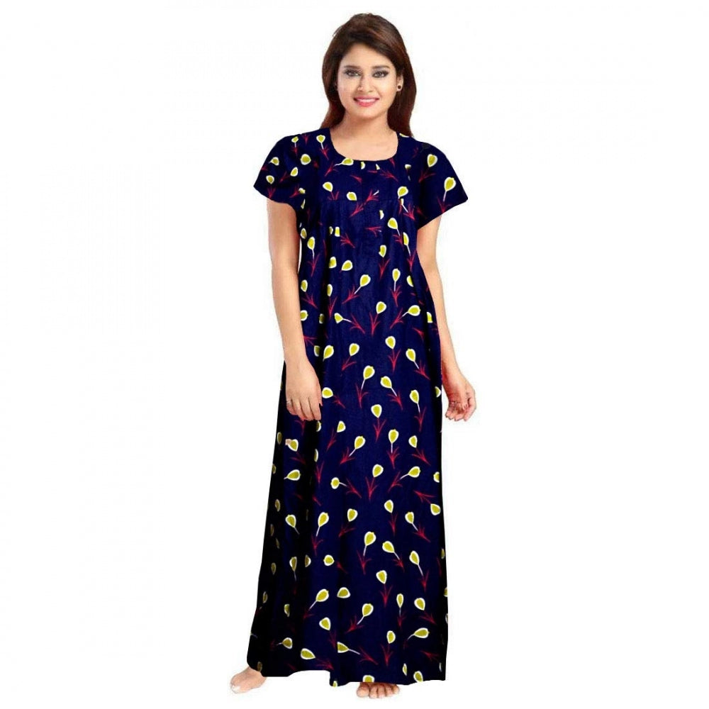 Generic Women's Cotton Printed Maxi Nighty (Purple) Main image