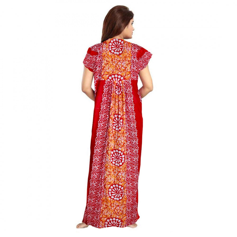 Generic Women's Cotton Printed Maxi Nighty (Red) Secondary image