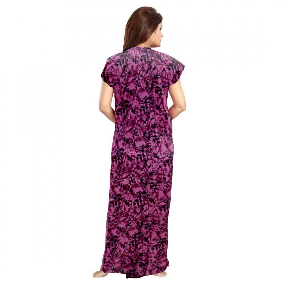 Generic Women's Cotton Printed Maxi Nighty (Wine) Secondary image