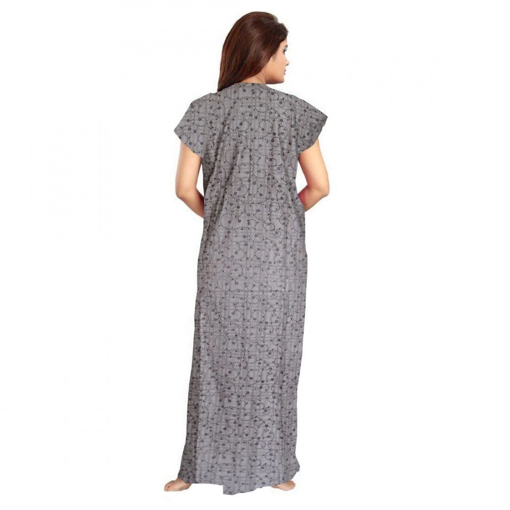 Generic Women's Cotton Printed Maxi Nighty (Grey) Secondary image
