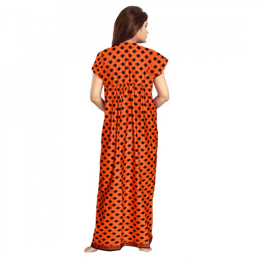 Generic Women's Cotton Printed Maxi Nighty (Orange) Secondary image