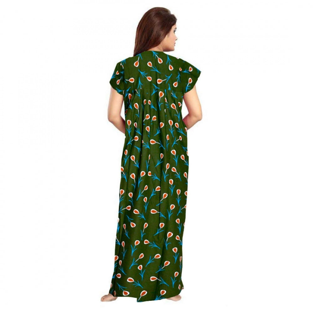Generic Women's Cotton Printed Maxi Nighty (Green) Secondary image