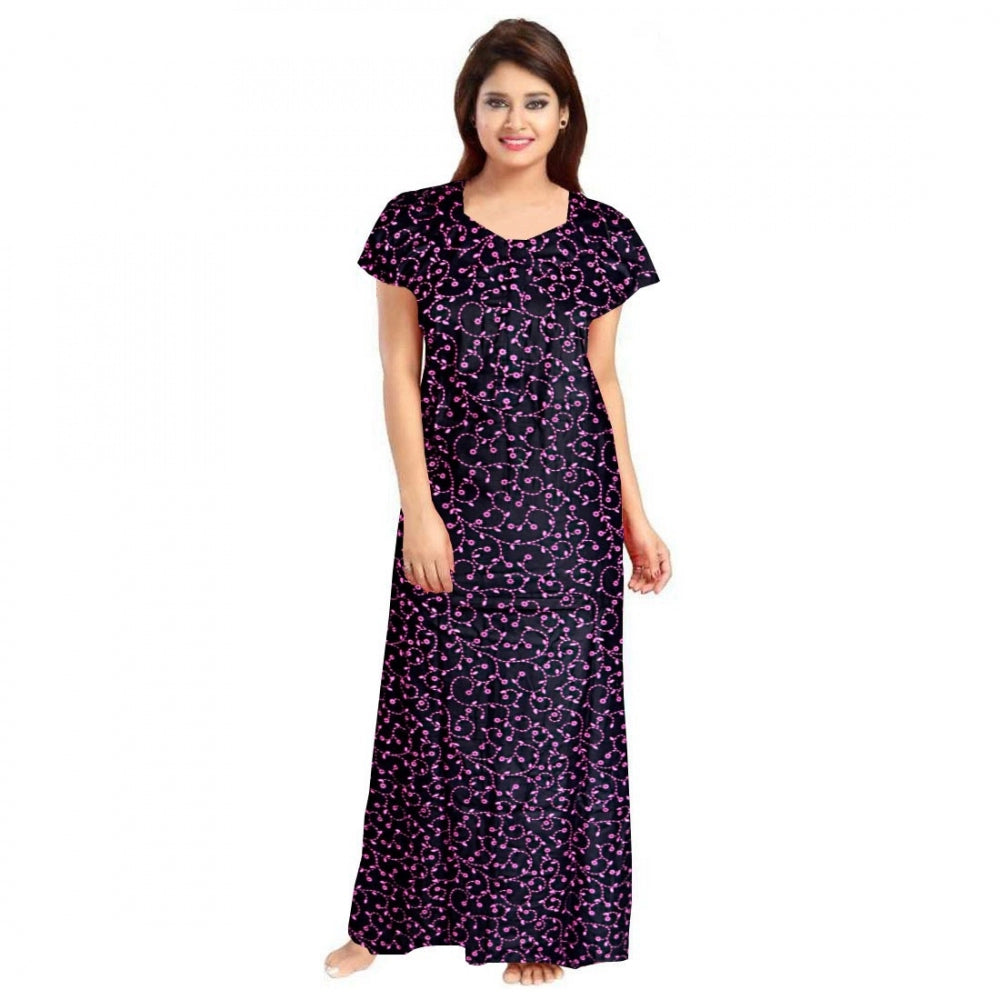 Generic Women's Cotton Printed Maxi Nighty (Purple) Main image