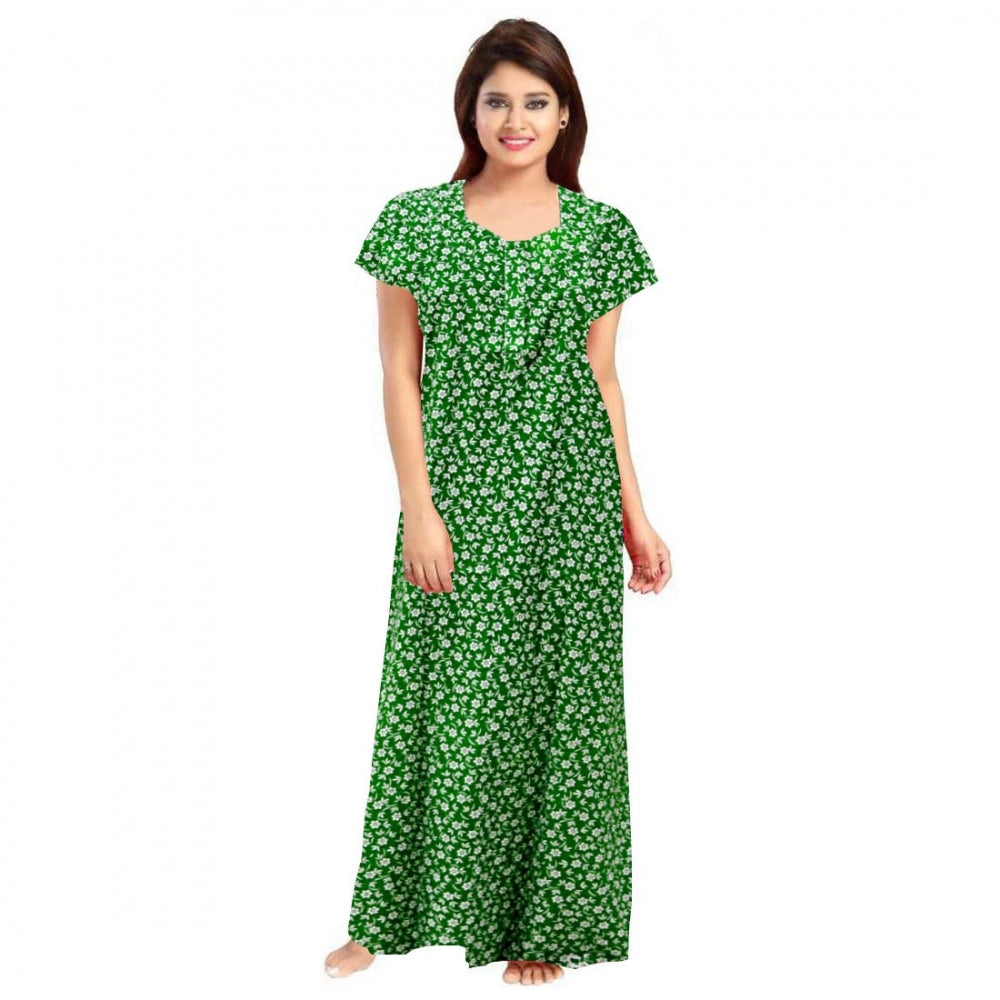 Generic Women's Cotton Printed Maxi Nighty (Green) Main image