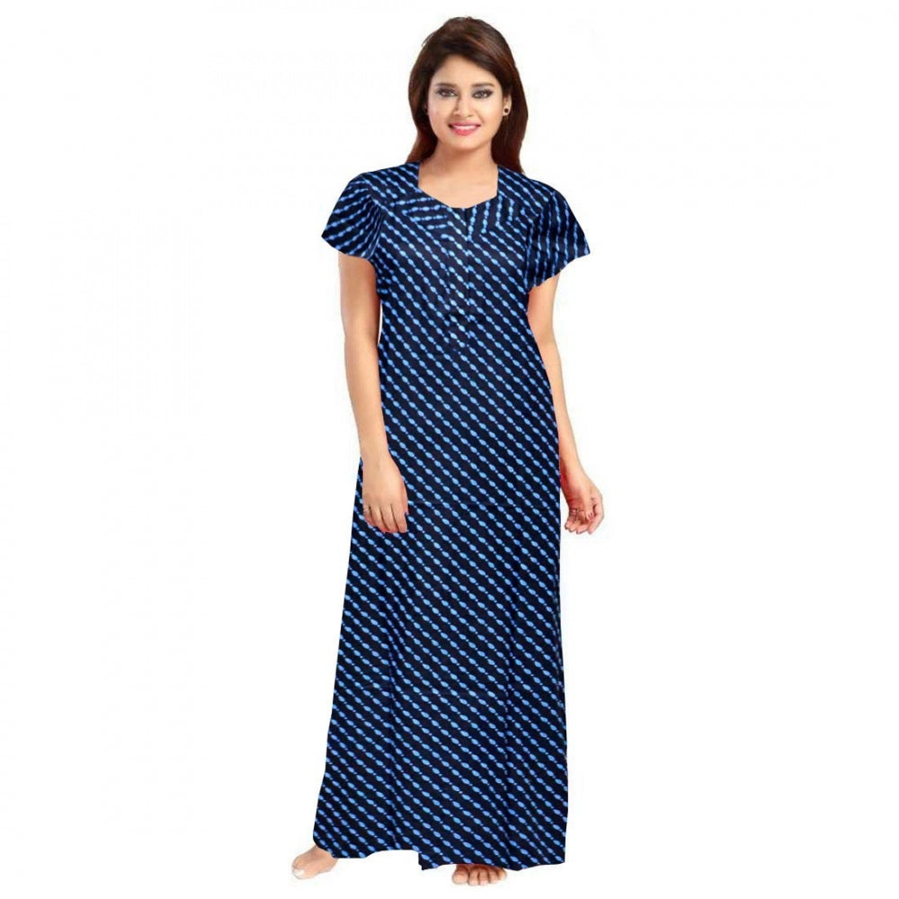 Generic Women's Cotton Printed Maxi Nighty (Blue) Main image