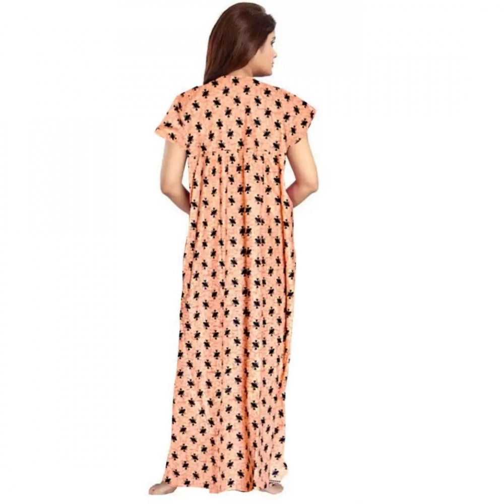 Generic Women's Cotton Printed Maxi Nighty (Peach) Secondary image
