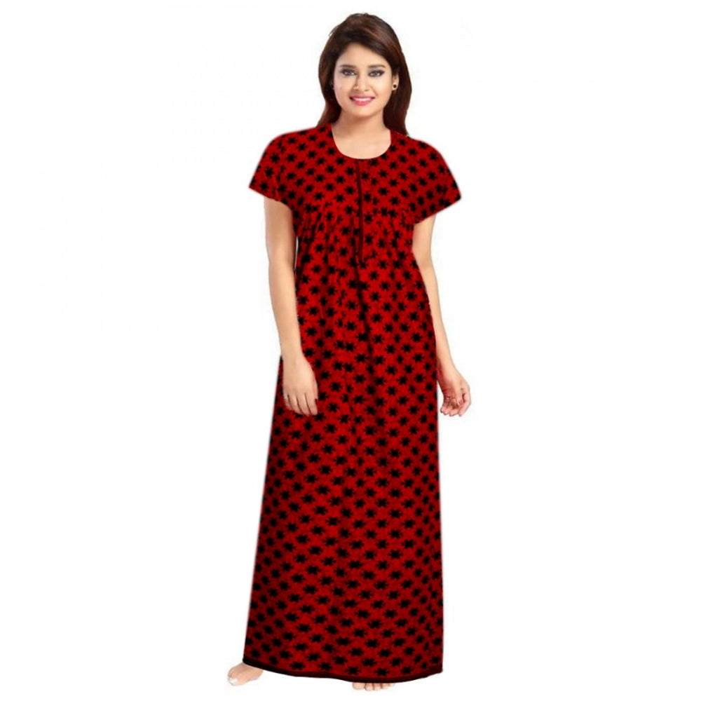 Generic Women's Cotton Printed Maxi Nighty (Red) Main image