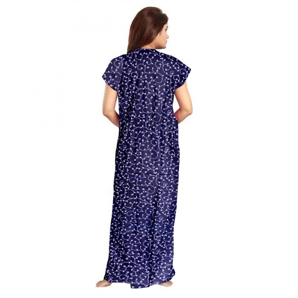Generic Women's Cotton Printed Maxi Nighty (Blue) Secondary image
