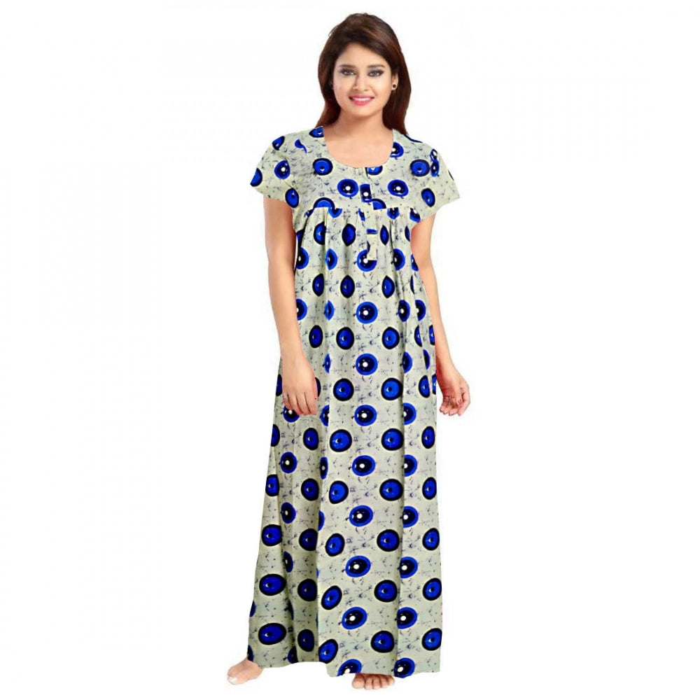 Generic Women's Cotton Printed Maxi Nighty (Off White) Main image
