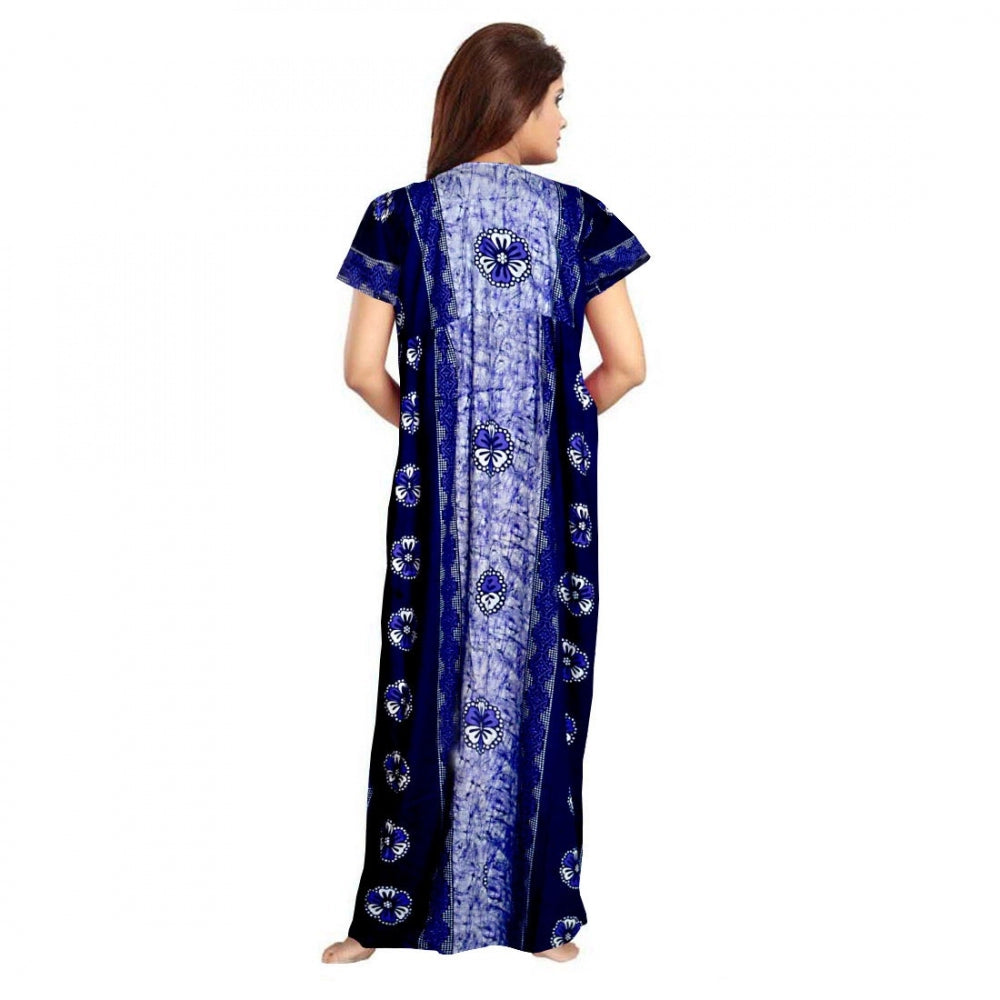 Generic Women's Cotton Printed Maxi Nighty (Blue) Secondary image