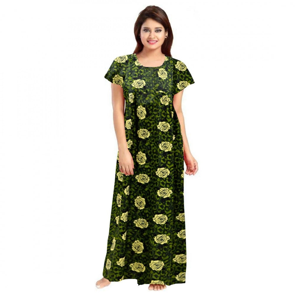 Generic Women's Cotton Printed Maxi Nighty (Green) Main image