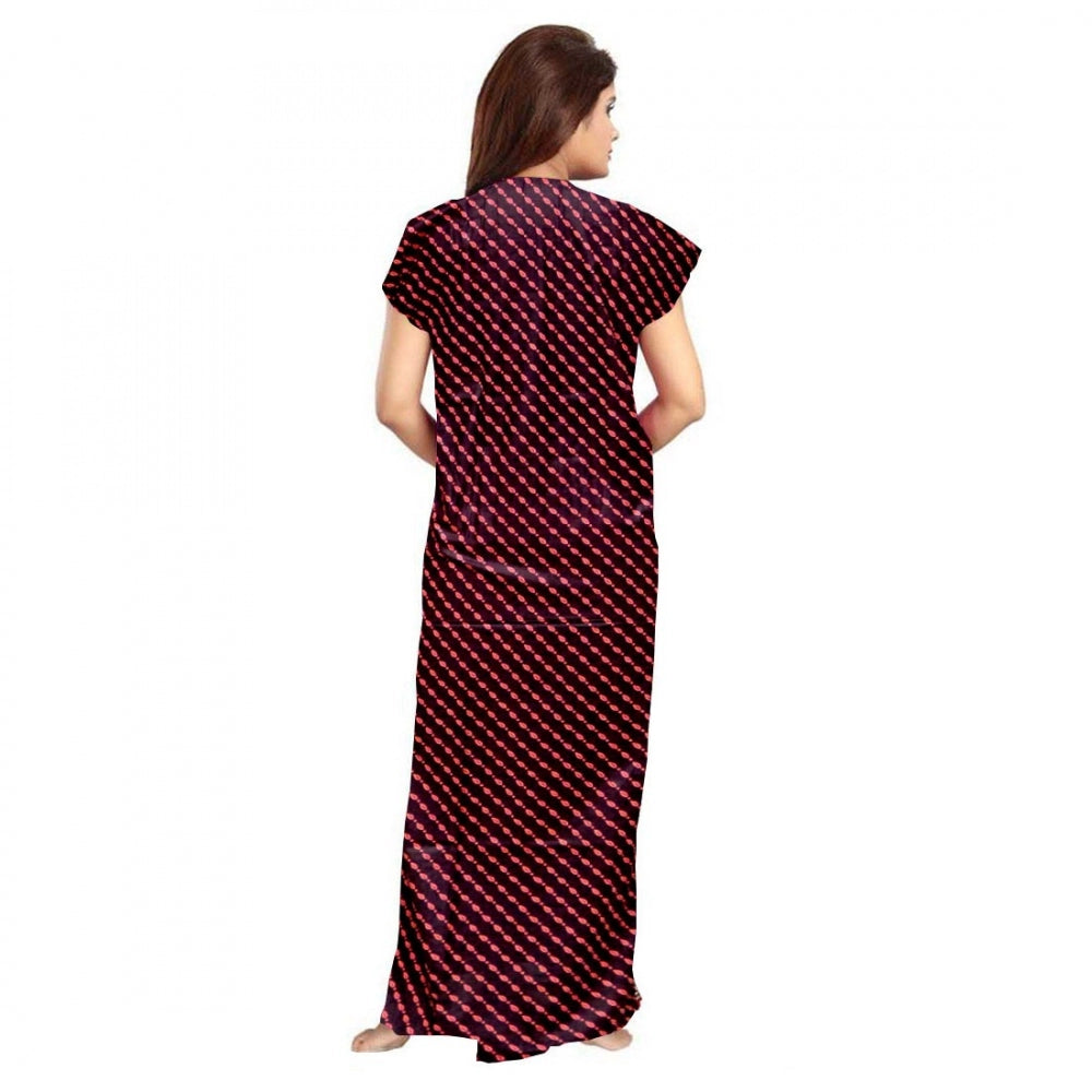 Generic Women's Cotton Printed Maxi Nighty (Brown) Secondary image