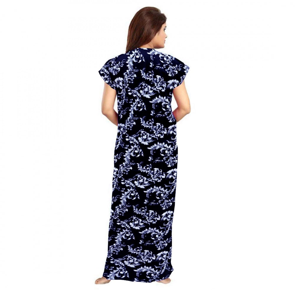 Generic Women's Cotton Printed Maxi Nighty (Blue) Secondary image