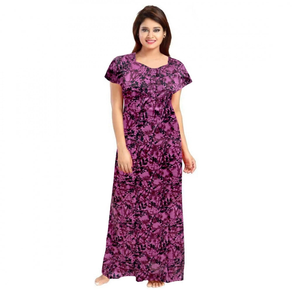 Generic Women's Cotton Printed Maxi Nighty (Wine) Main image