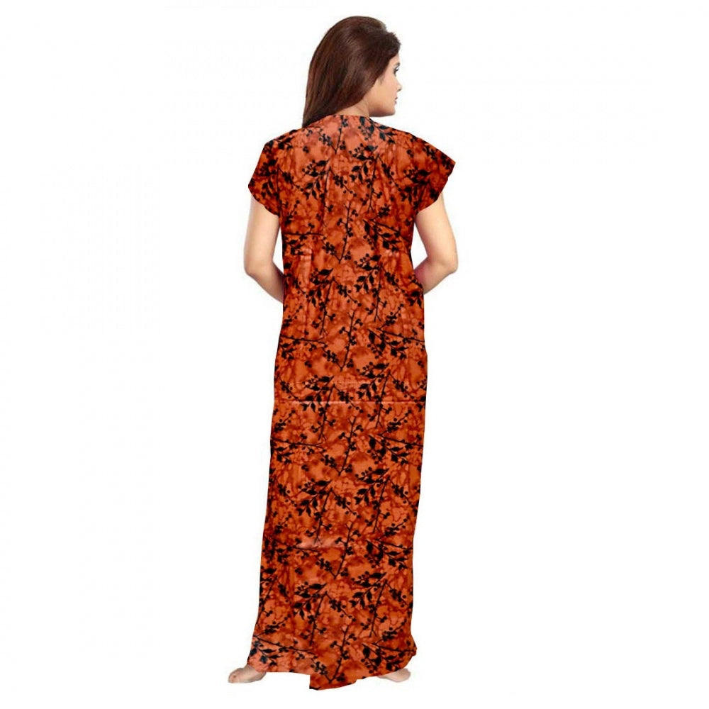 Generic Women's Cotton Printed Maxi Nighty (Orange) Secondary image