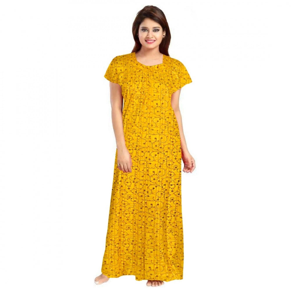 Generic Women's Cotton Printed Maxi Nighty (Yellow) Main image
