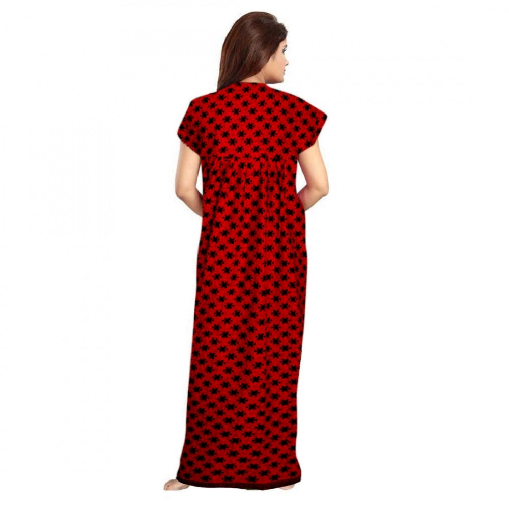 Generic Women's Cotton Printed Maxi Nighty (Red) Secondary image